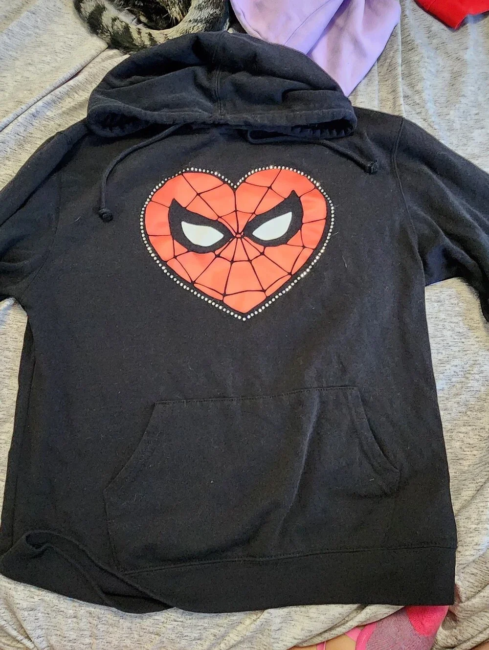 Marvel Black Hoodie with Red Spider-Heart Graphic